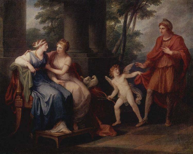 Angelica Kauffmann Venus convinces Helen to go with Paris oil painting image